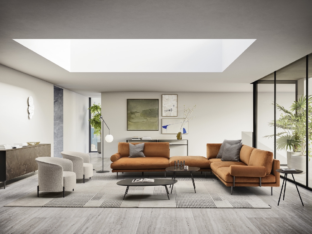 Μοντέρνος καναπές Connubia με μεταλλικά πόδια σε κομψό σαλόνι – Adamopoulos Casa Ideale Αθήνα